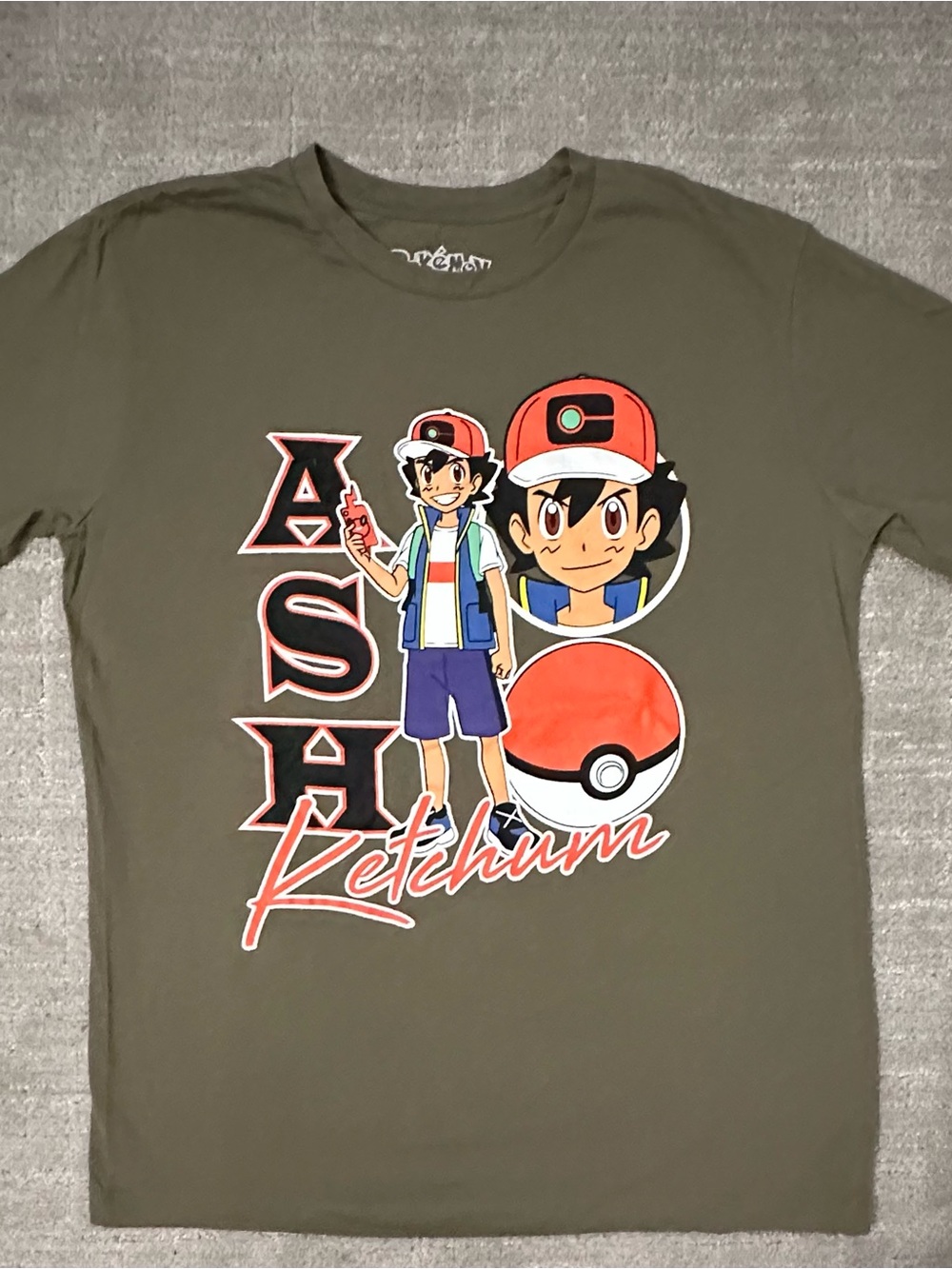 Ash Ketchum Graphic Tee - Olive Green